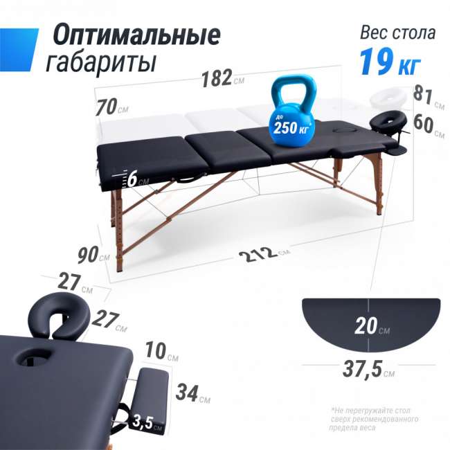 Массажный стол UNIX Med Standard 3 Section Black Массажный стол UNIX Med Standard 3 Section Black