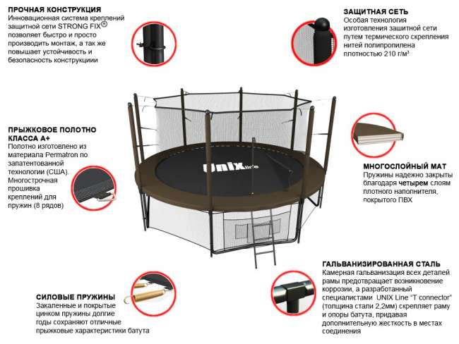 Батут с сеткой UNIX line 12 ft Black / Brown (inside) Батут с сеткой UNIX line 12 ft Black / Brown (inside)