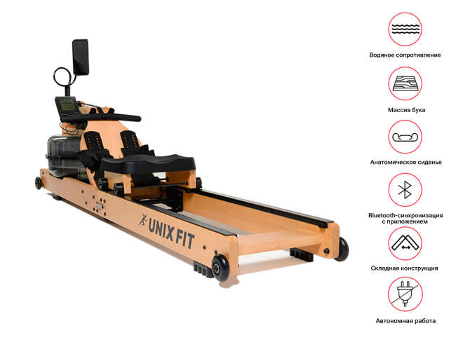 Гребной тренажер UnixFit Wood Rower Light
