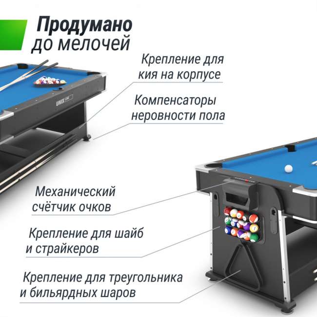 Игровой стол трансформер UNIX Line 4 в 1 (204х112 cм) Black Игровой стол трансформер UNIX Line 4 в 1 (204х112 cм) Black