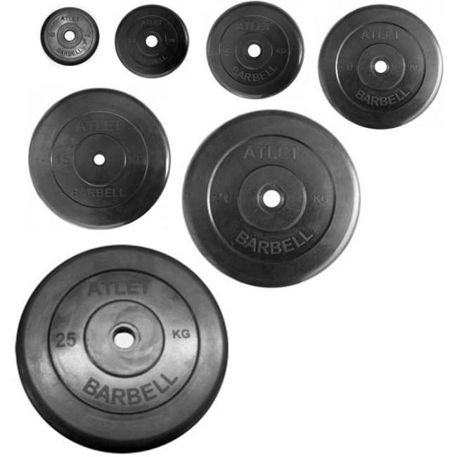 Диски обрезиненные Barbell Atlet 26 мм черные, вес от 1,25 до 25 кг в ассортименте Диски обрезиненные Barbell Atlet 26 мм черные, вес от 1,25 до 25 кг в ассортименте