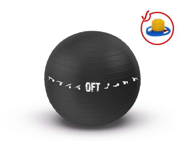 Гимнастический мяч Original Fit. Tools 75 см для коммерческого использования черный с насосом FT-GBPRO-75BK Гимнастический мяч Original Fit. Tools 75 см для коммерческого использования черный с насосом FT-GBPRO-75BK