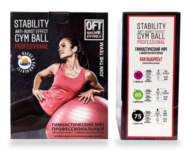 Гимнастический мяч Original Fit. Tools 75 см для коммерческого использования черный с насосом FT-GBPRO-75BK Гимнастический мяч Original Fit. Tools 75 см для коммерческого использования черный с насосом FT-GBPRO-75BK